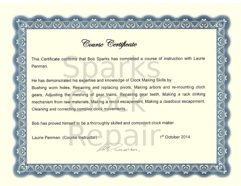 Clock Repair Certificate